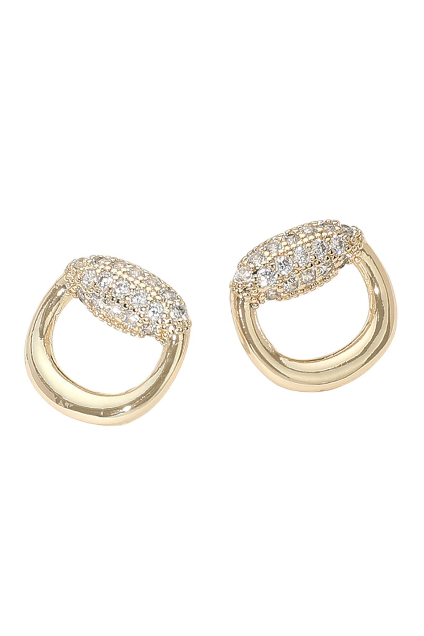 Gold Pave Open Circle Stud Earrings