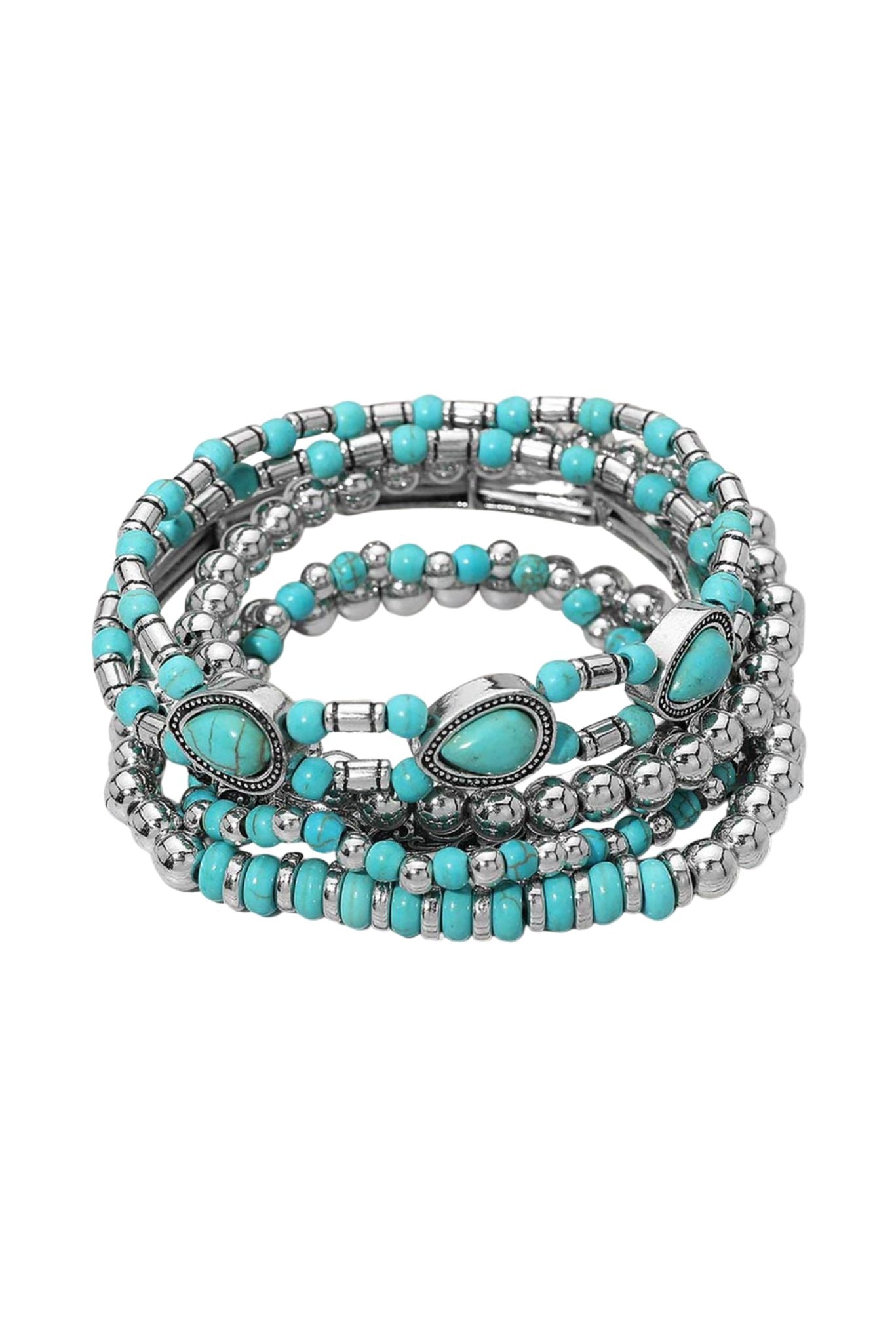 Turquoise Western Beaded Stretch Multi Layered Bracelets