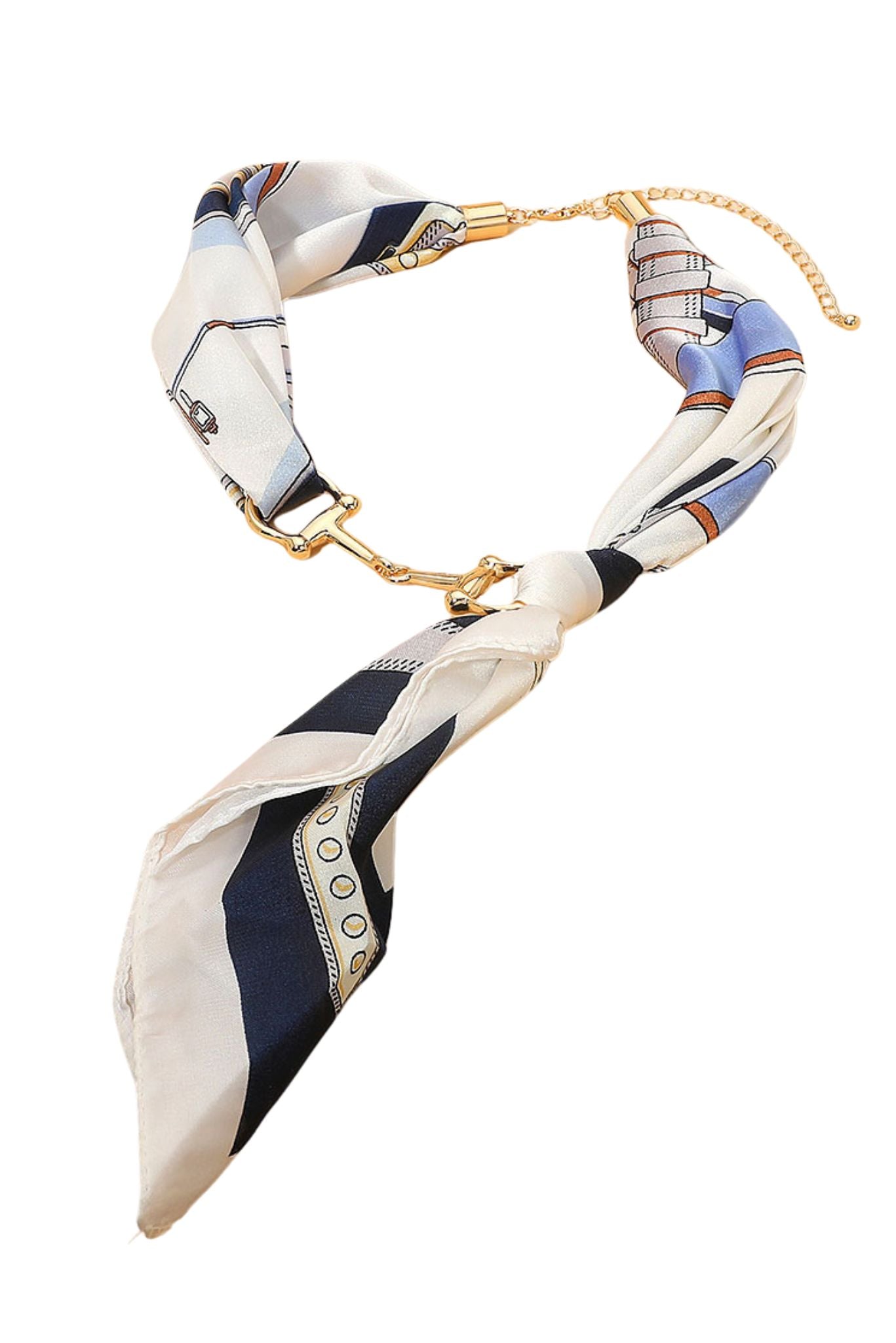 Blue Horsebit Accent Scarf Necklace