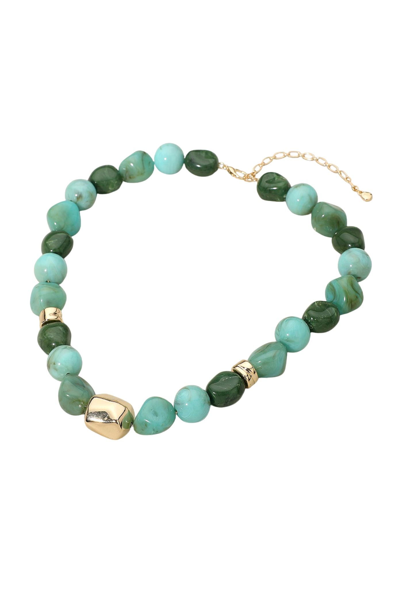 Turquoise and Gold Resin Beaded Statement Necklace
