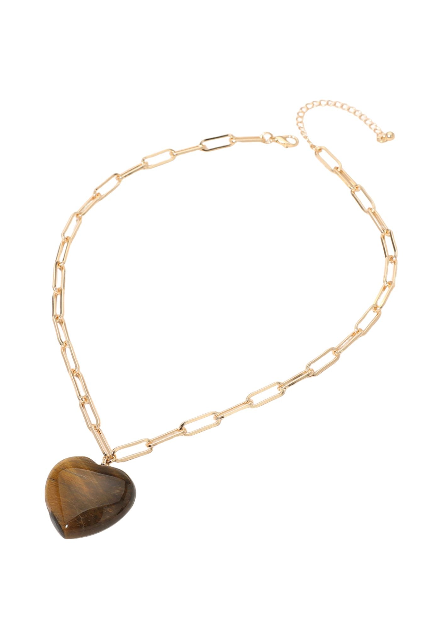 Brown Puffy Heart Pendant Paperclip Chain Necklace