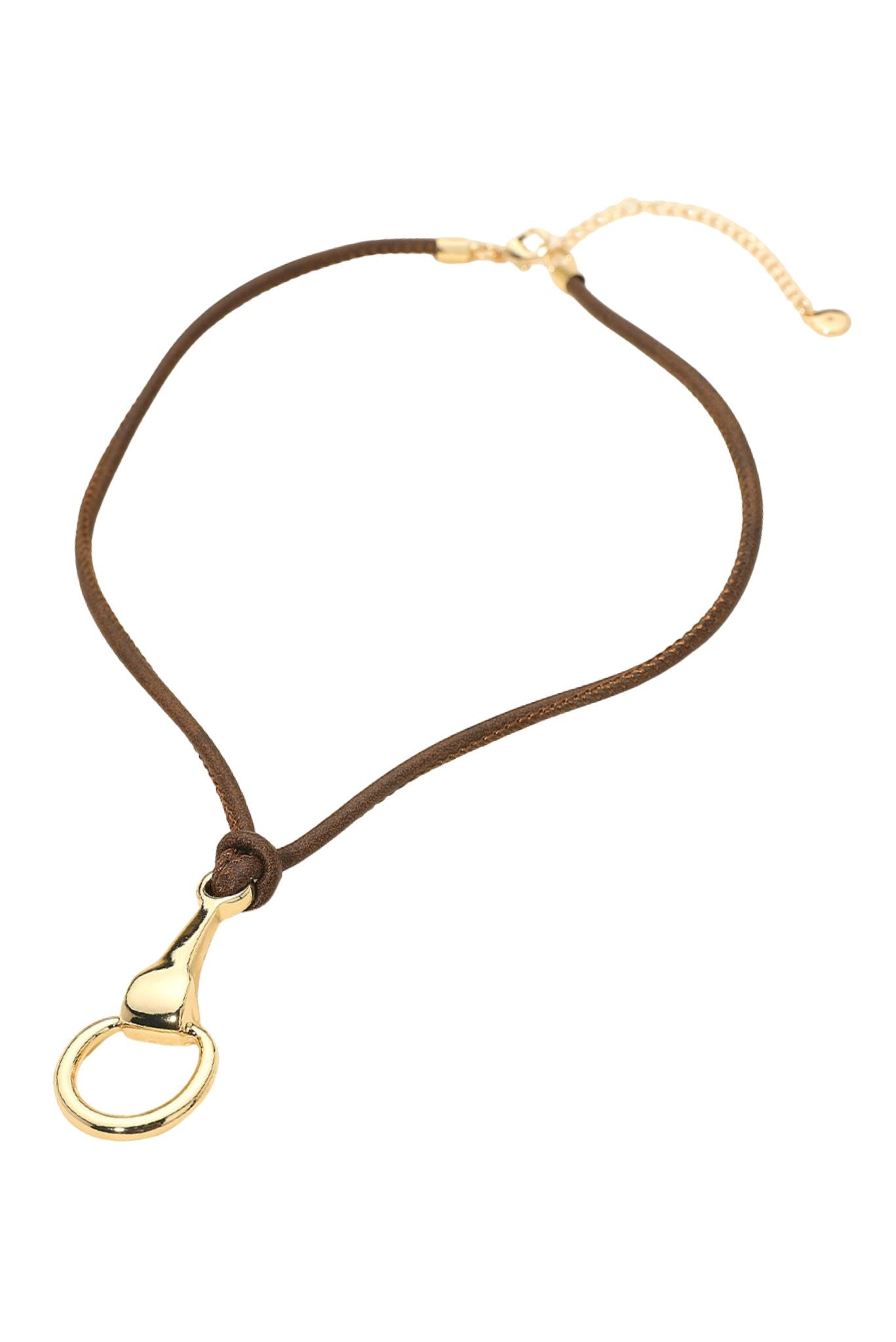 Brown and Gold Horsebit Pendant Cord Necklace