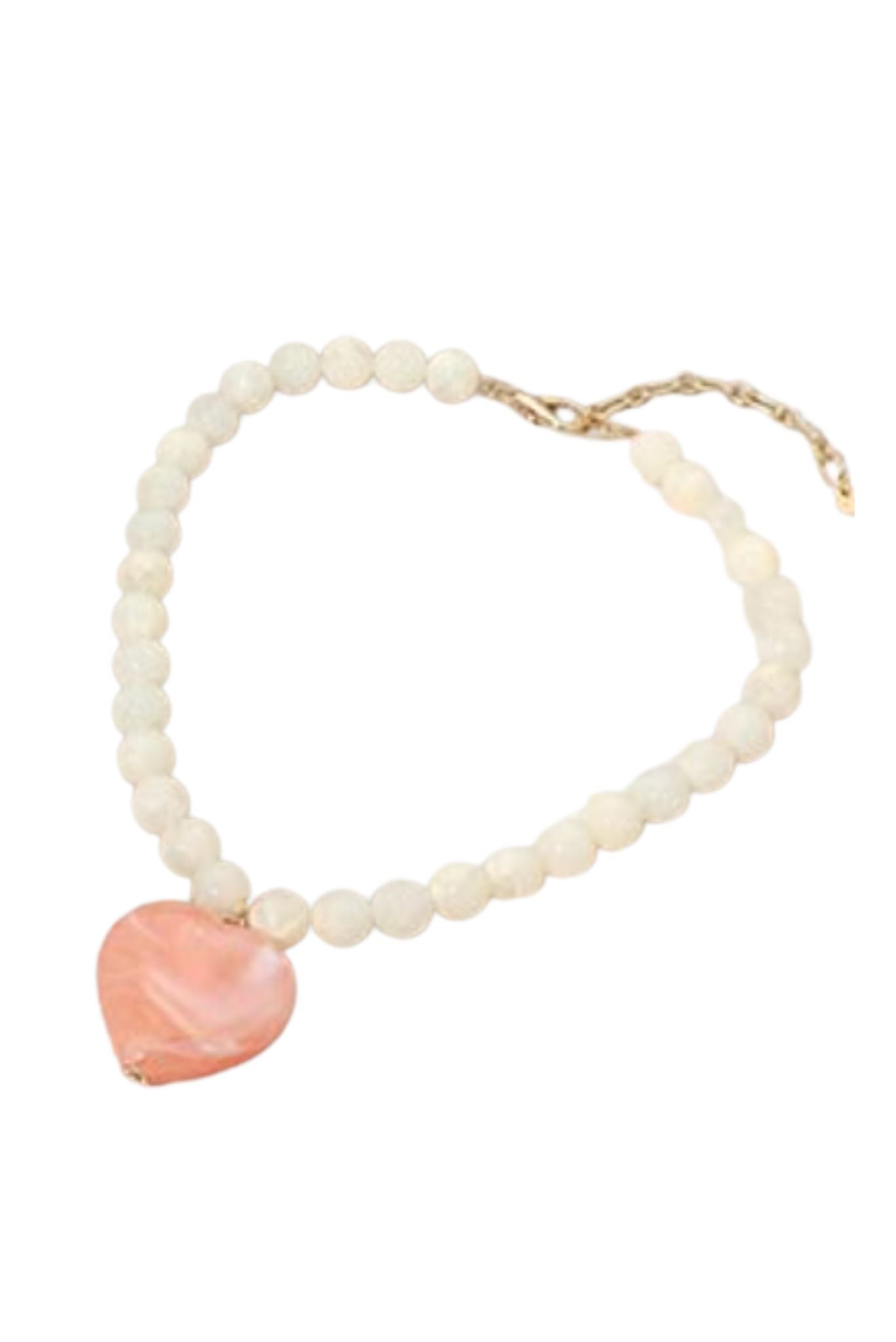 Pink Marbled Heart Charm Beaded Necklace