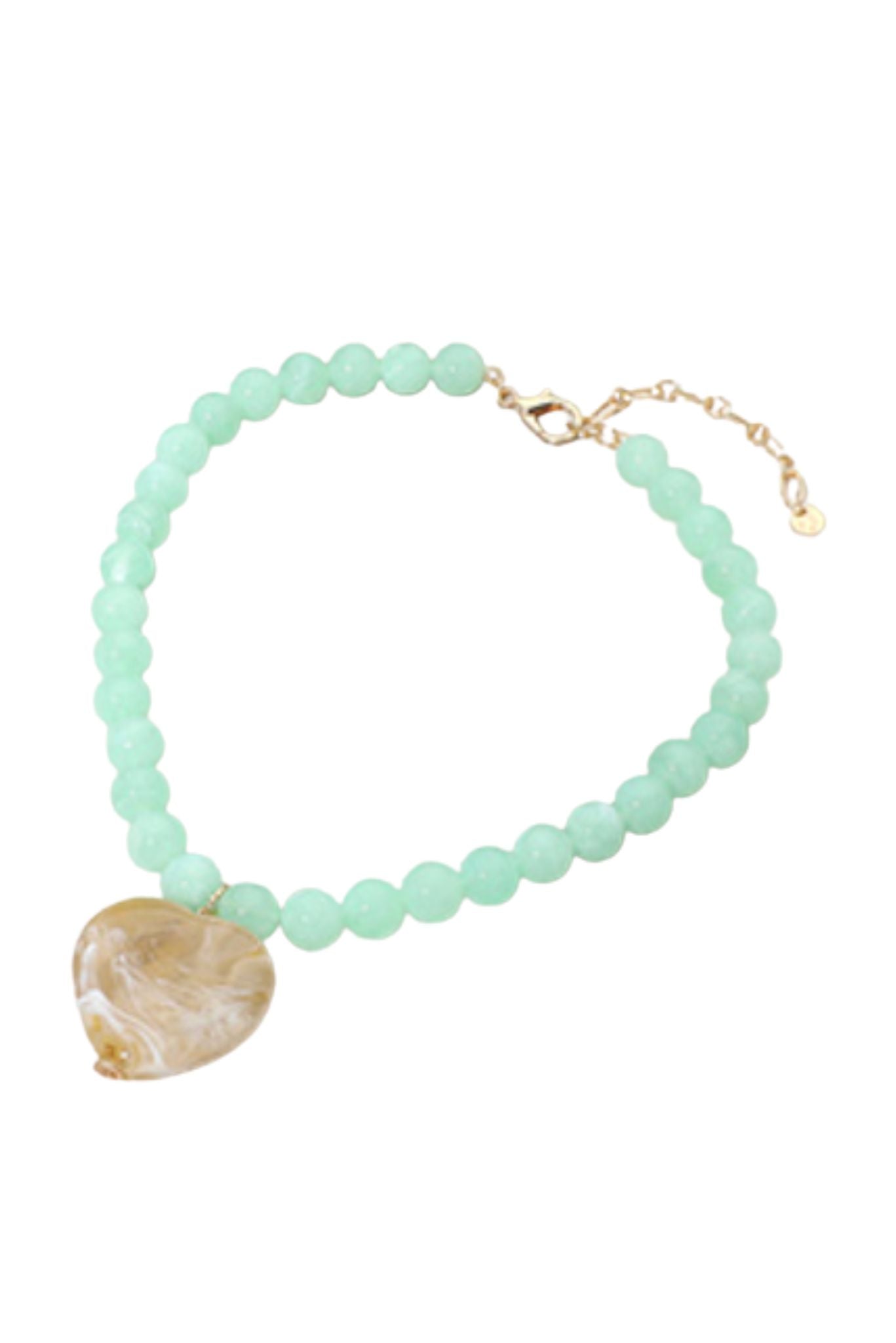 Tan Marbled Heart Charm Beaded Necklace