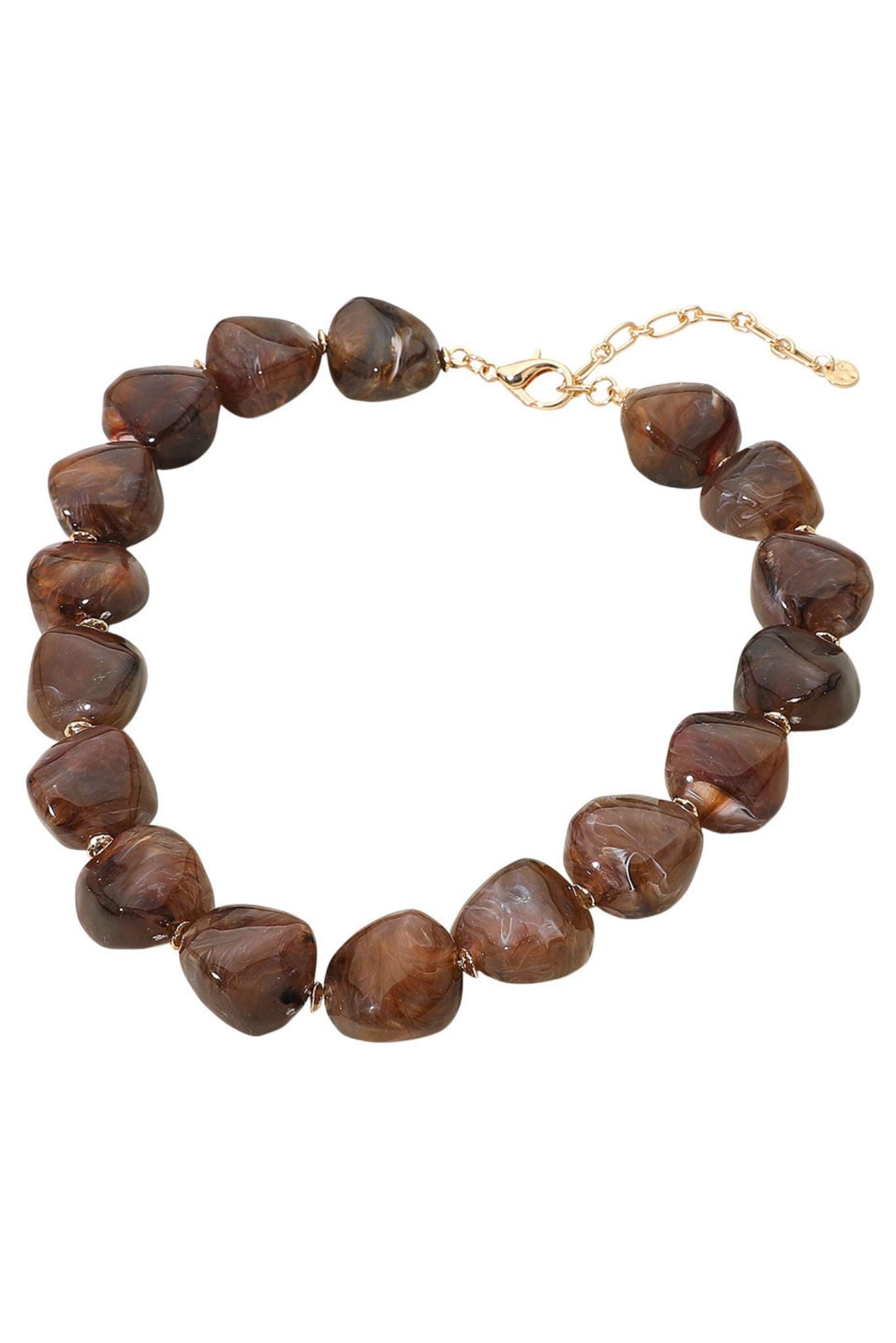 Brown Marbled Resin Pebble Beaded Statement Necklace