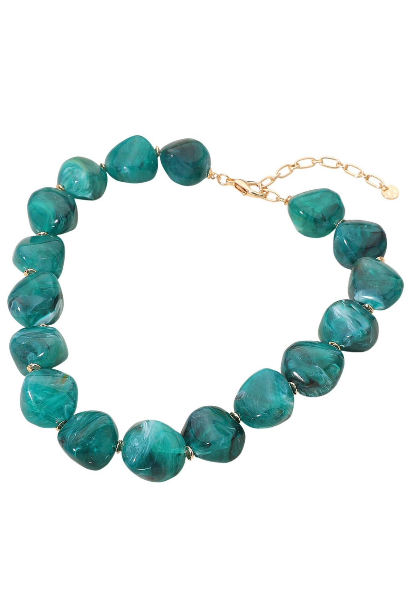 Green Marbled Resin Pebble Beaded Statement Necklace