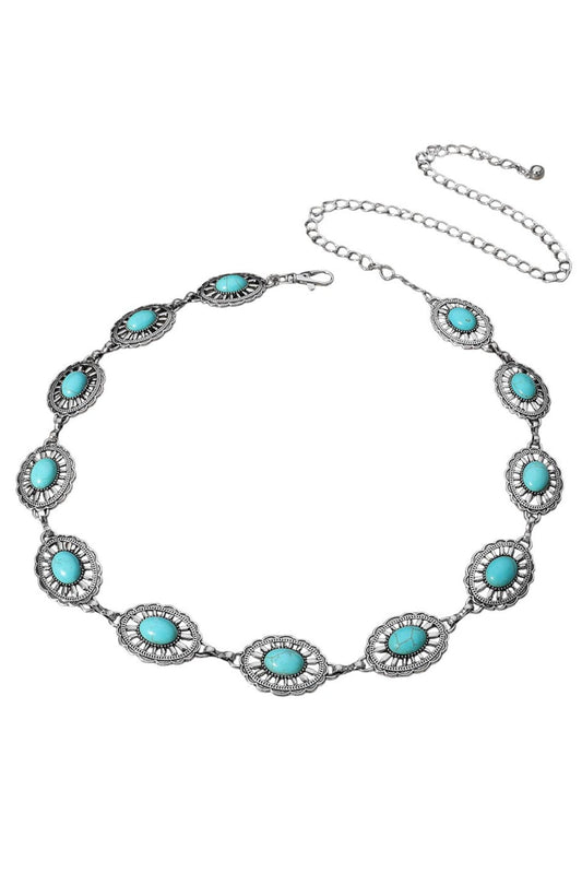 Turquoise Stone Oval Concho Chain Belt