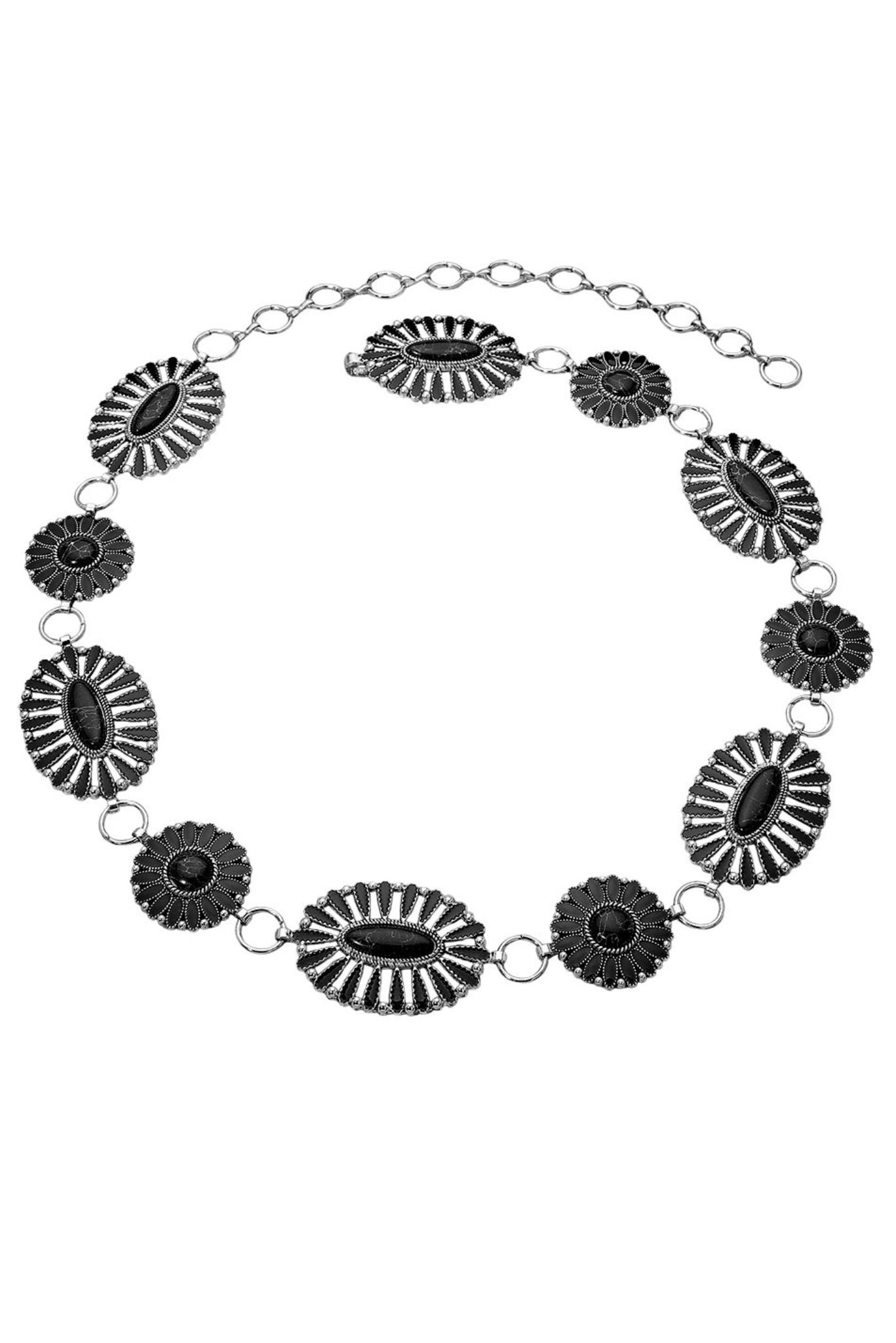 Black Round Stone Concho Chain Belt