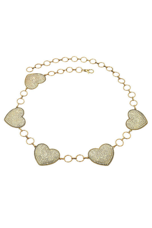 Gold Stone Paved Heart Concho Chain Belt