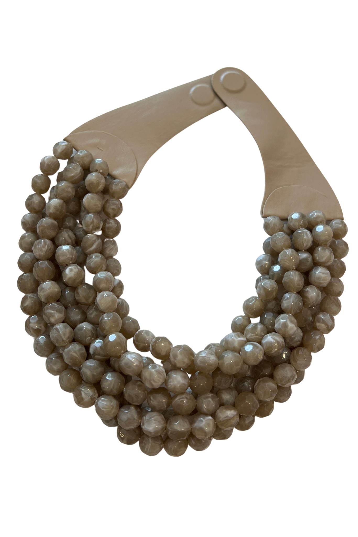 Brown Chunky Beaded Multi Layered Faux Leather Necklace