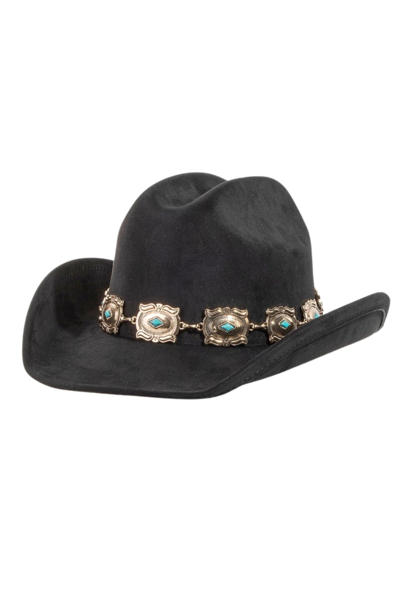 Black Cowboy Hat With Gold Concho Band