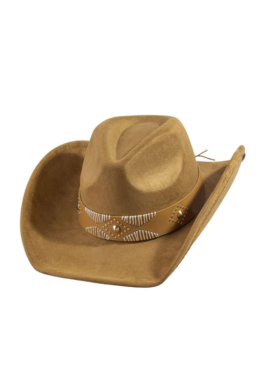 Tan Cowboy Hat With Tan and Gold Stitched Band