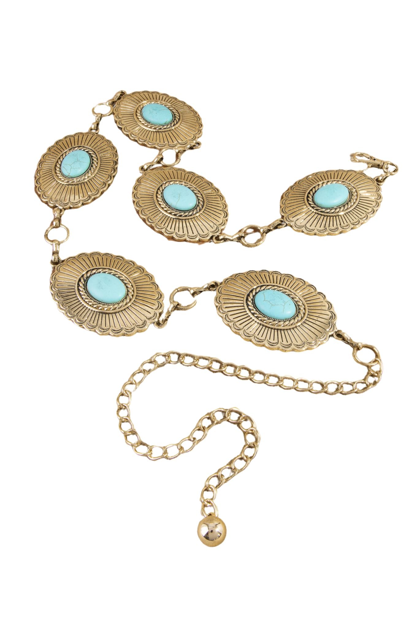 Gold and Turquoise Western Concho Chain Belt