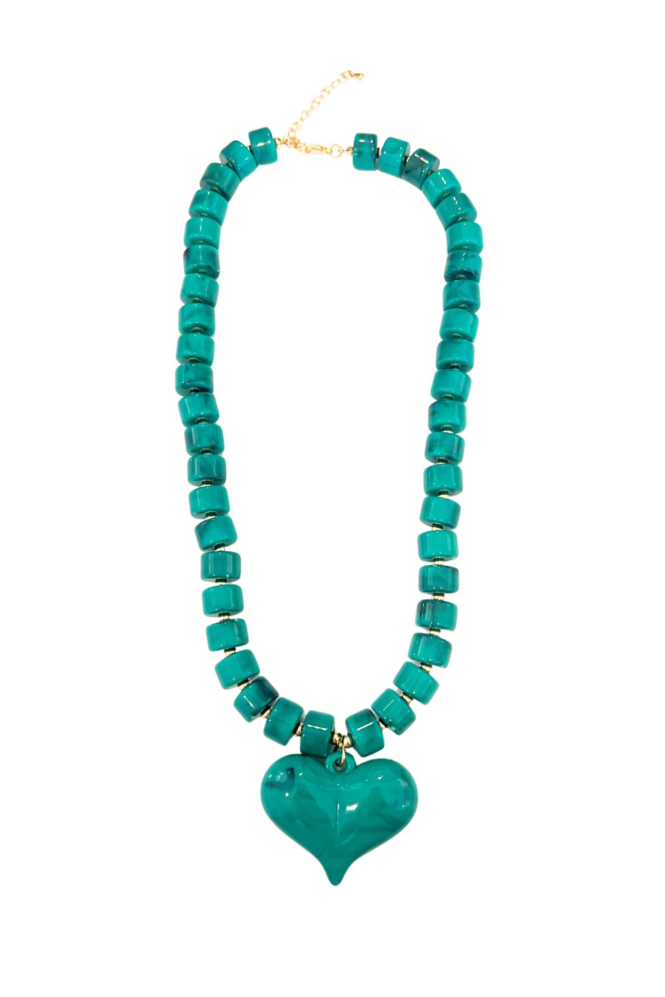 Green Beaded Necklace With Heart Charm