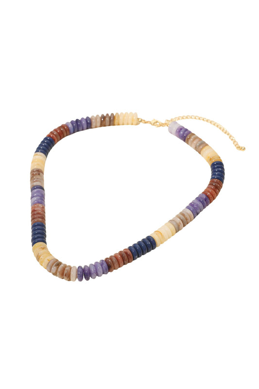 Navy Multi Resin Disc Beaded Necklace
