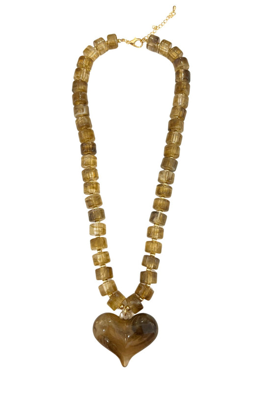 Tortoise Beaded Necklace With Heart Charm