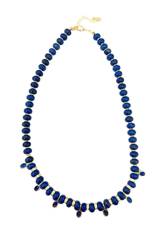 Navy Beaded Dangle Necklace