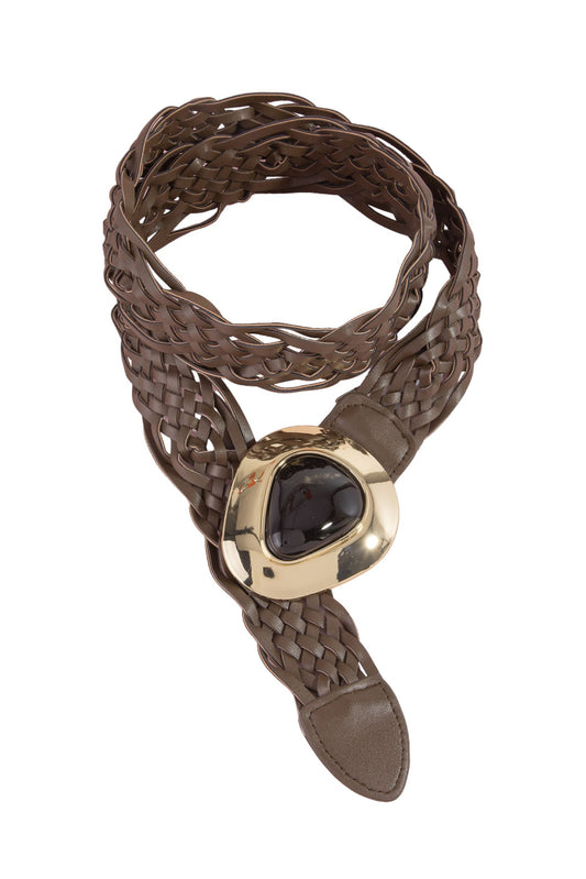 Light Brown and Gold Braided Faux Leather Belt