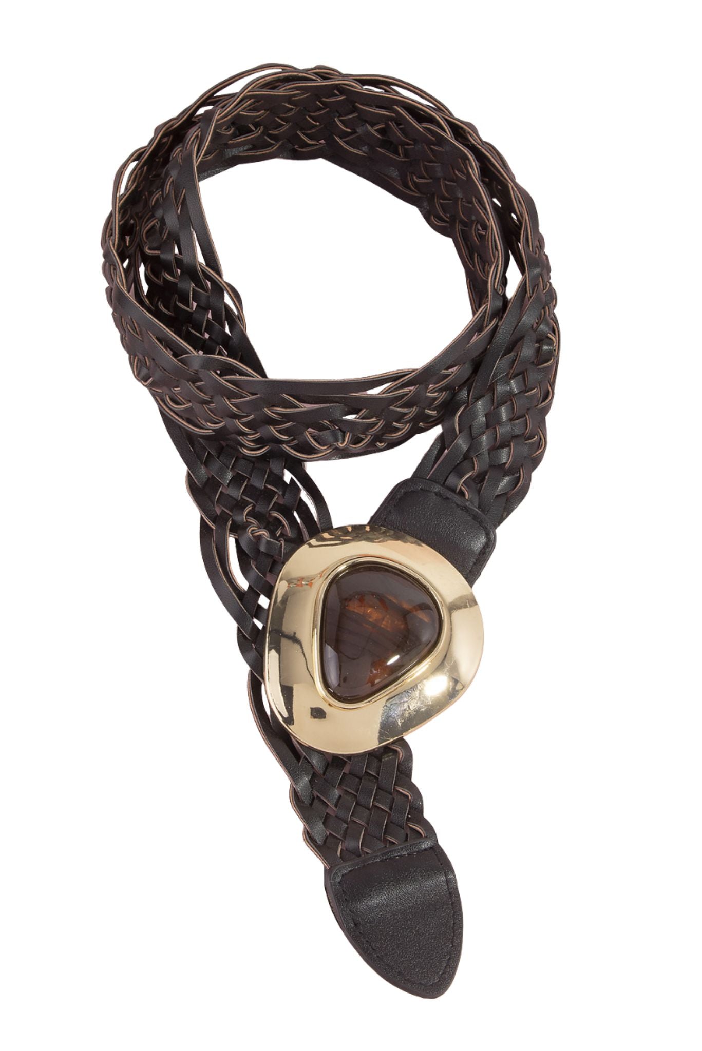 Dark Brown and Gold Braided Faux Leather Belt