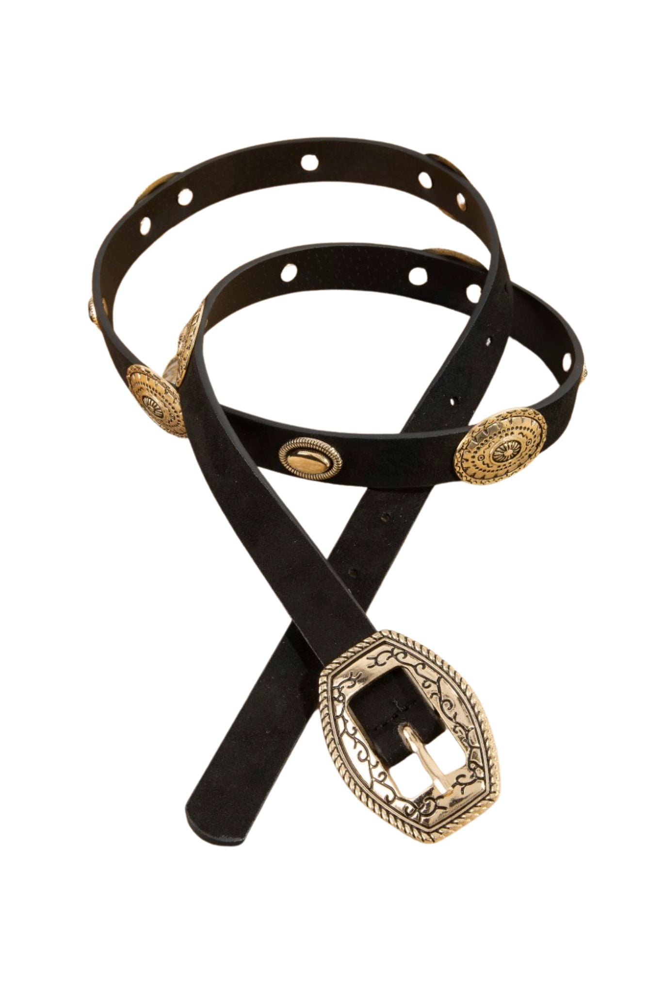 Gold and Black Faux Leather Concho Belt