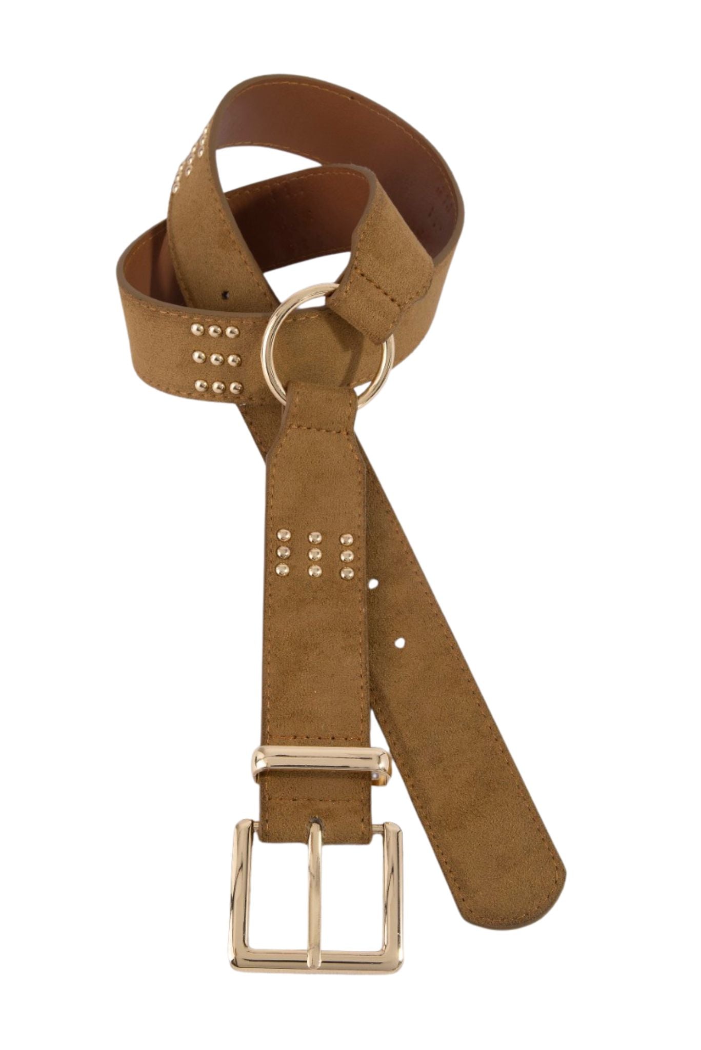 Tan and Gold Studded Faux Leather Belt
