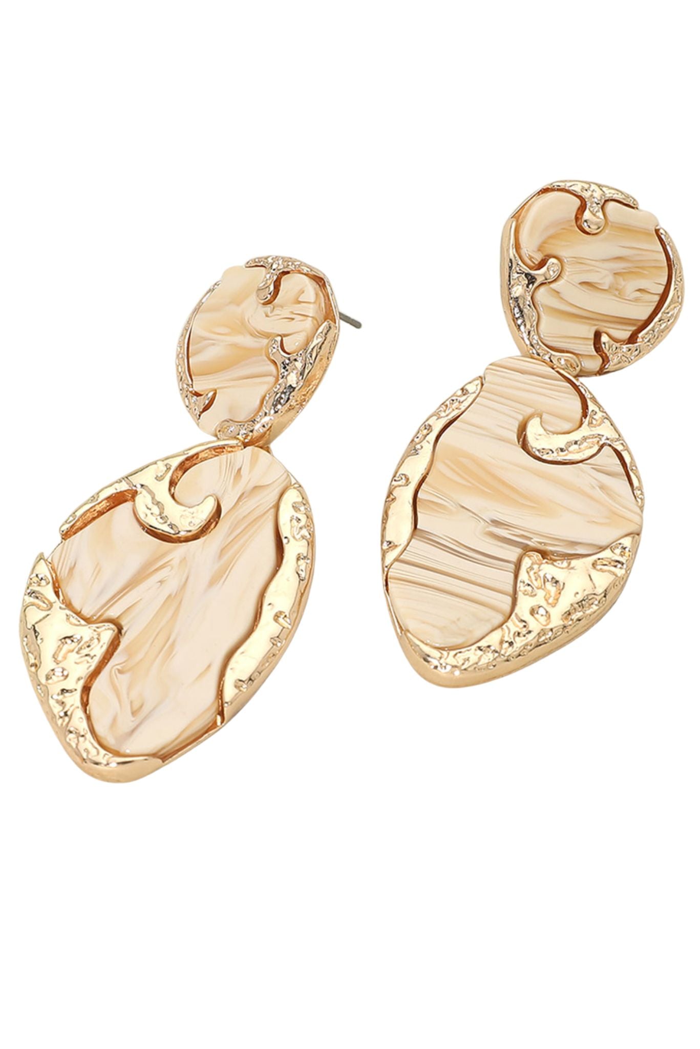 Taupe and Gold Textured Abstract Drop Dangle Statement Earrings