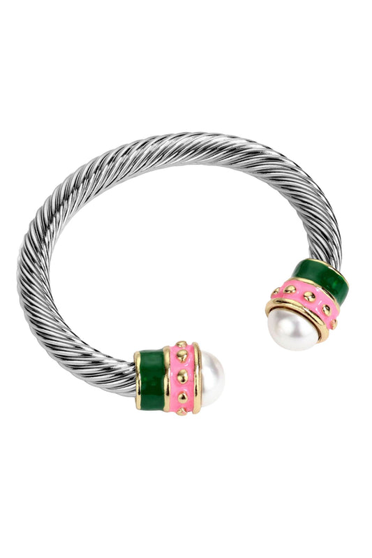 Silver Pearl Two Tone Cuff Bracelet