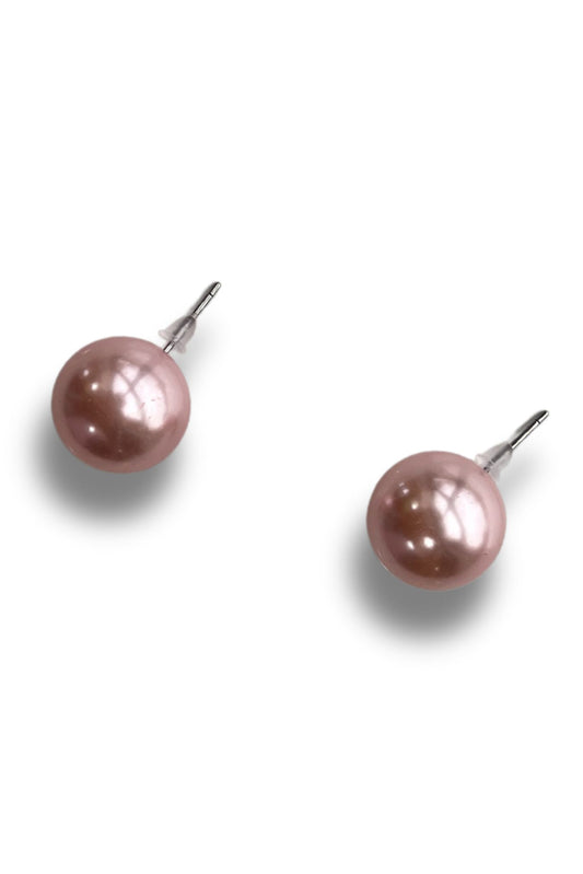 Pink Pearl Ball Stud Earrings