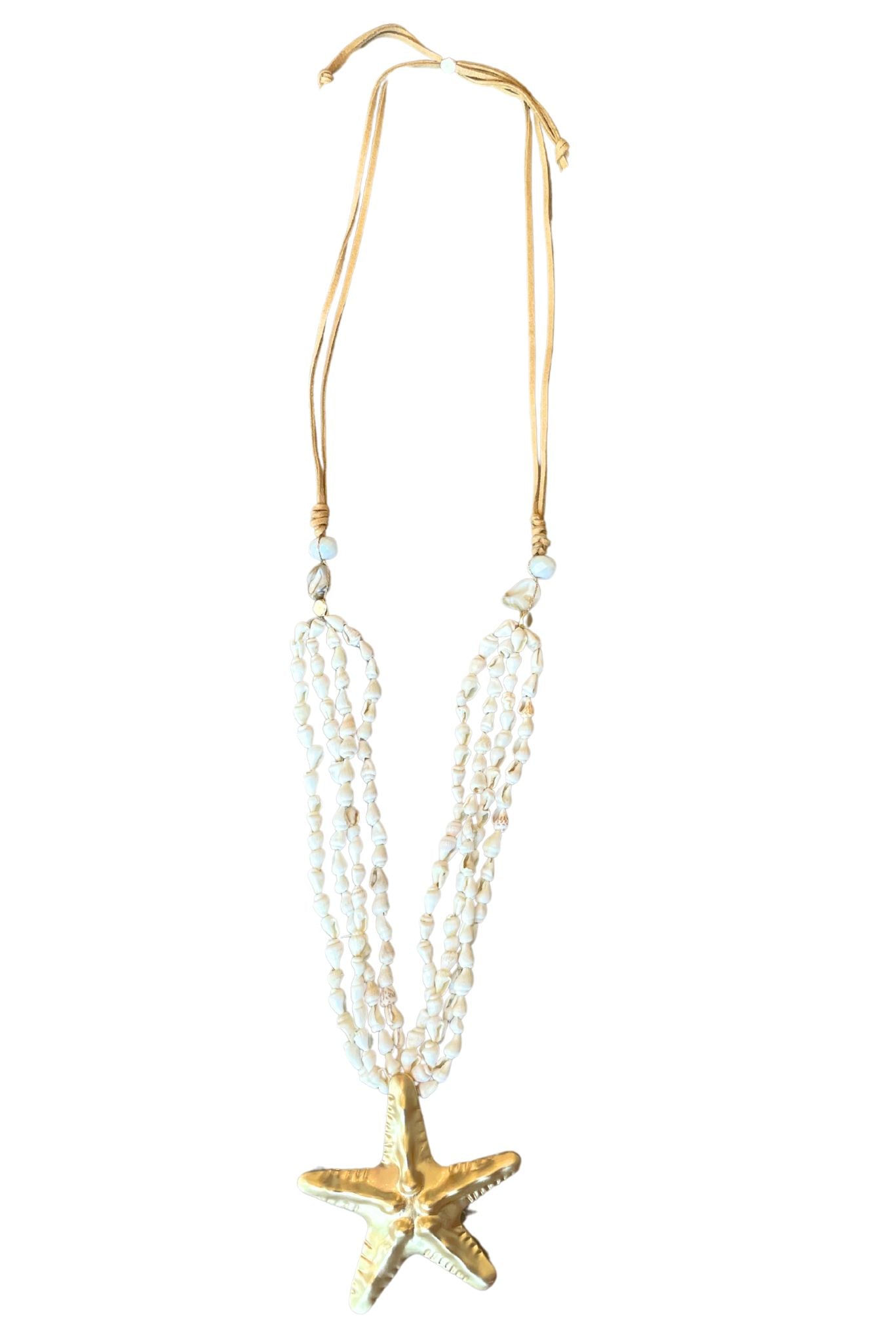 Gold Starfish Pendant Layered Shell Beaded Adjustable Necklace