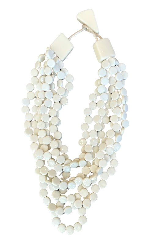 Ivory Multi Layered Disc Beaded Strand Necklace