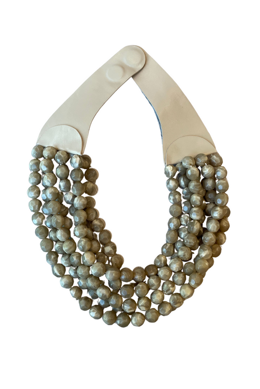 Brown Acrylic Bead Multi Layer Faux Leather Magnetic Necklace