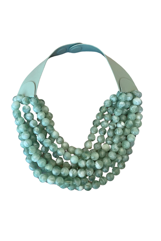 Green Acrylic Bead Multi Layer Faux Leather Magnetic Necklace