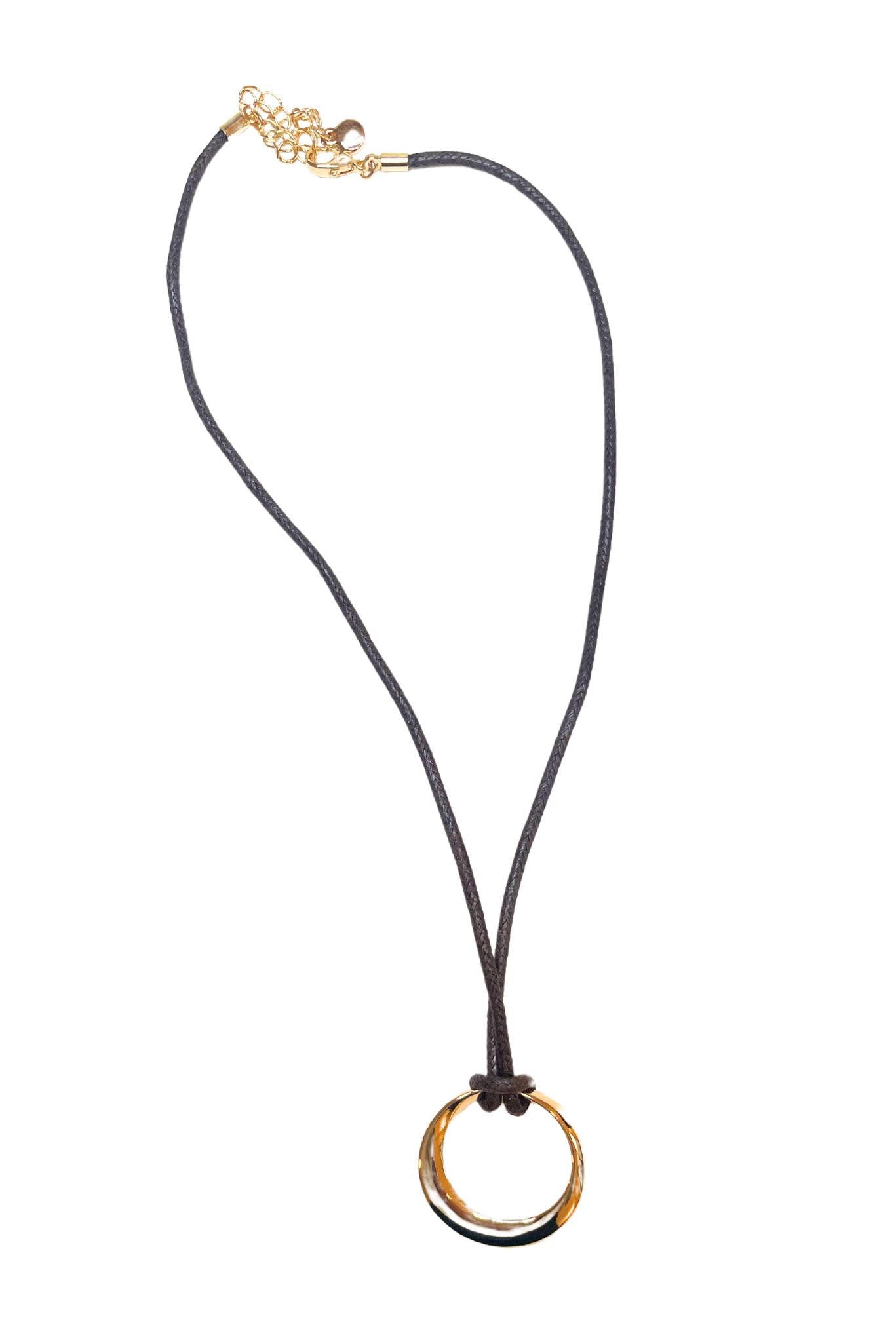 Brown Faux Leather Circle Pendant Necklace