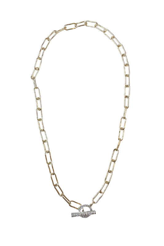 Gold 14K Plated Pave Toggle Chainlink Necklace *FINAL SALE*