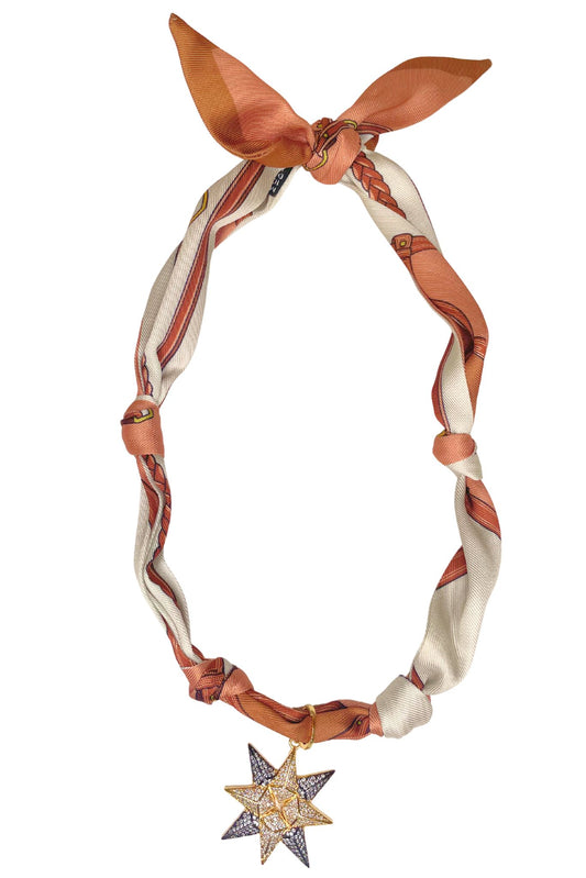 Tan Two Tone Star Charm Scarf Necklace *FINAL SALE*