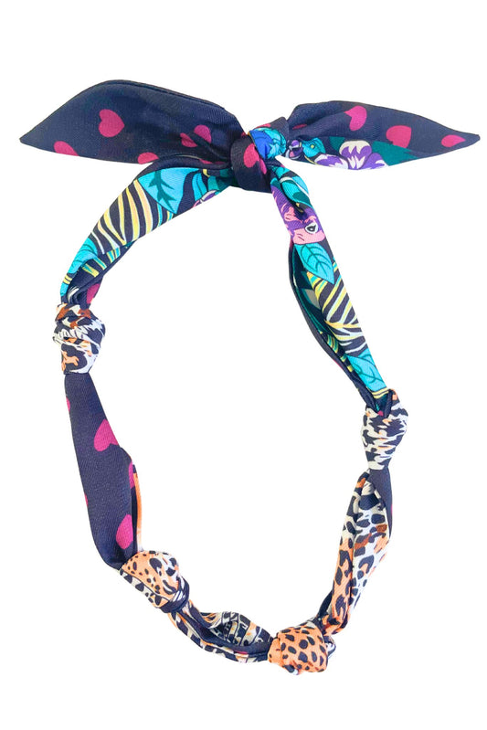 Black Animal Print Detail Scarf Necklace