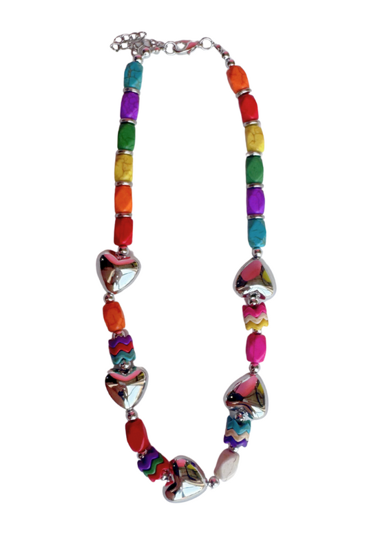 Silver Multi Bead Heart Necklace