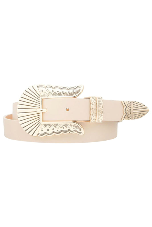 Taupe Ribbed Engrave Western Buckle Belt