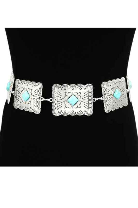 Silver Rectangle Concho Chain Belt
