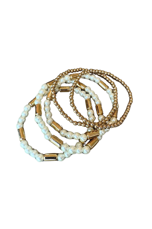 Gold Pearl Water Resistant Bracelet Stack