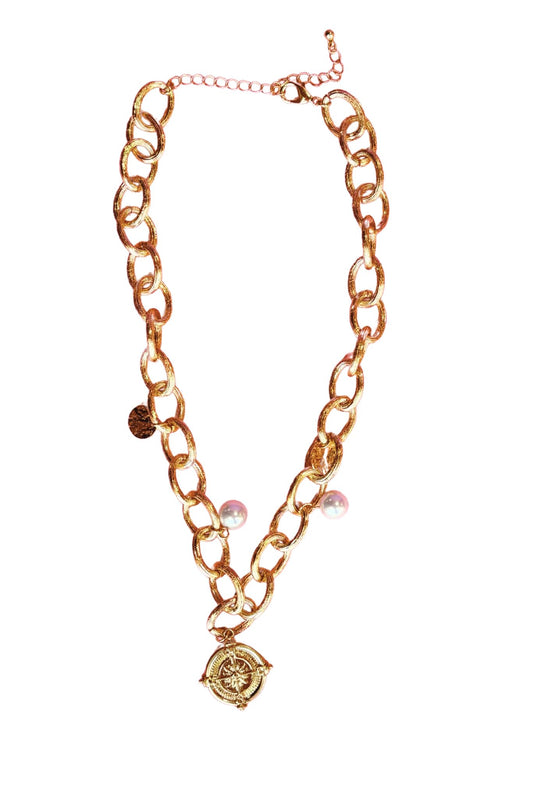 Gold Coin Charm Chainlink Necklace