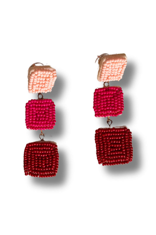 Pink Beaded Tassel Earrings *FINAL SALE*