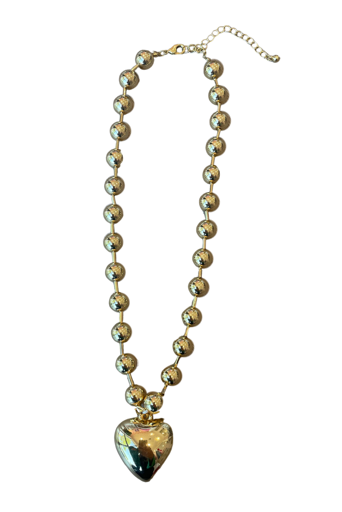 Gold Ball Chain Heart Pendant Necklace