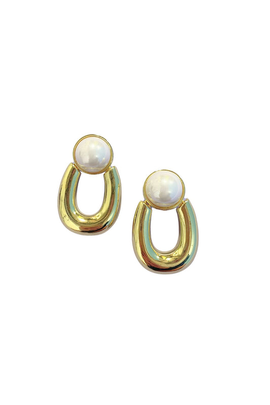 Gold Pearl Drop Stainless Steel Earrings