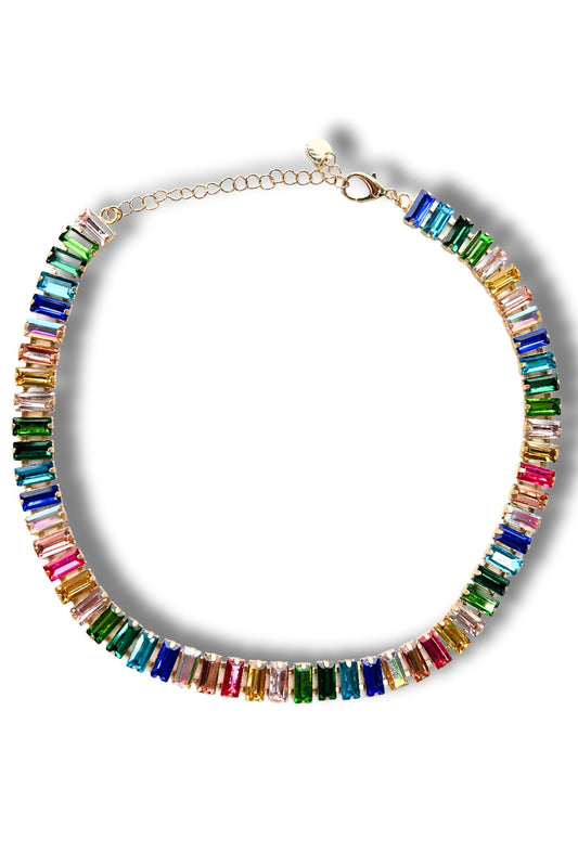 Gold Multi Rhinestone Necklace
