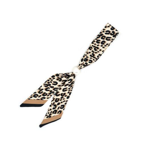 Khaki Animal With Pearl Slide Twilly Scarf
