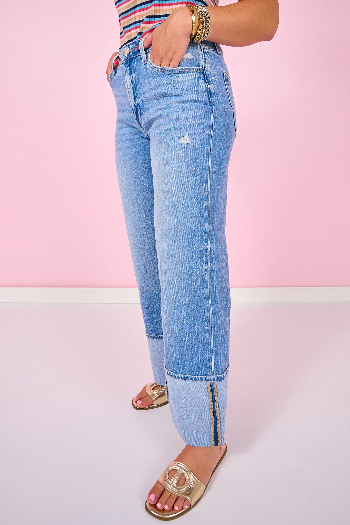 Vervet High Rise Cuffed Wide Leg Jeans