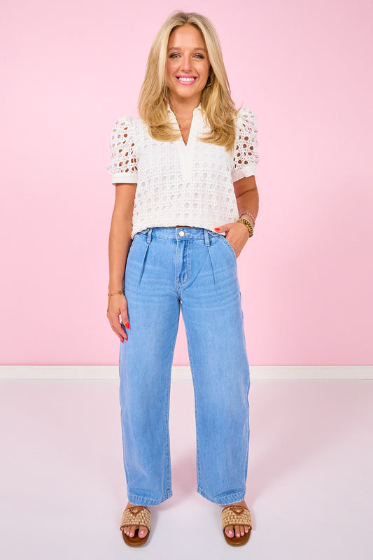 Vervet High Rise Pleated Tab Waistband Jeans