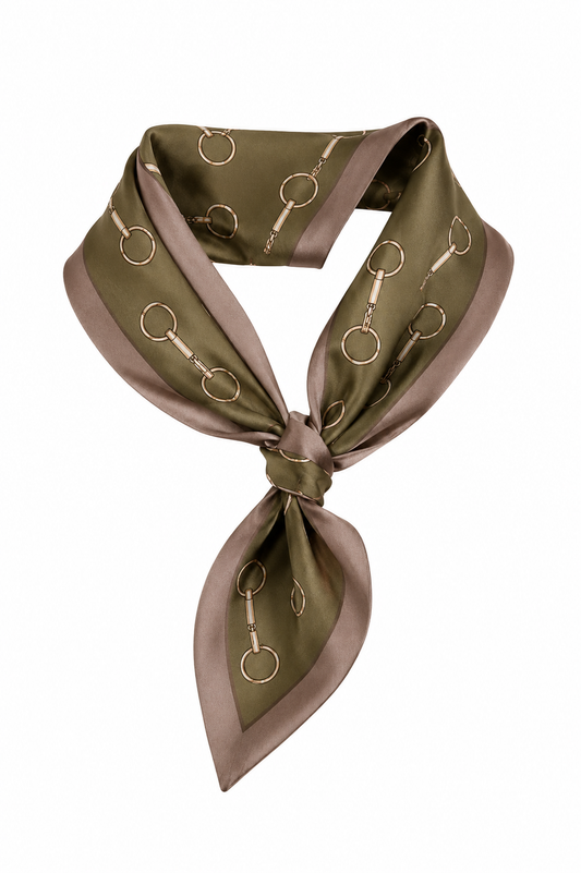 Olive Horsebit Print Satin Scarf