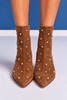 Vintage Havana Brown Kitten Heel Booties with Silver Studs